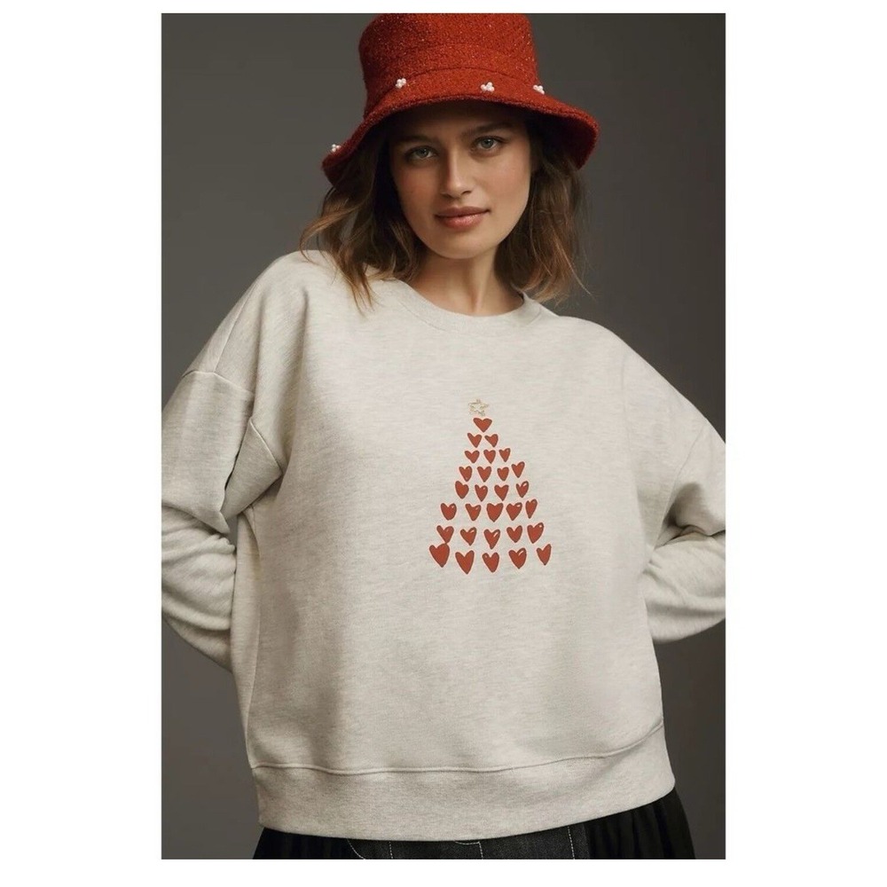 Anthropologie x Kera Till Holiday Graphic Sweatshirt Heart Tree Women's XL